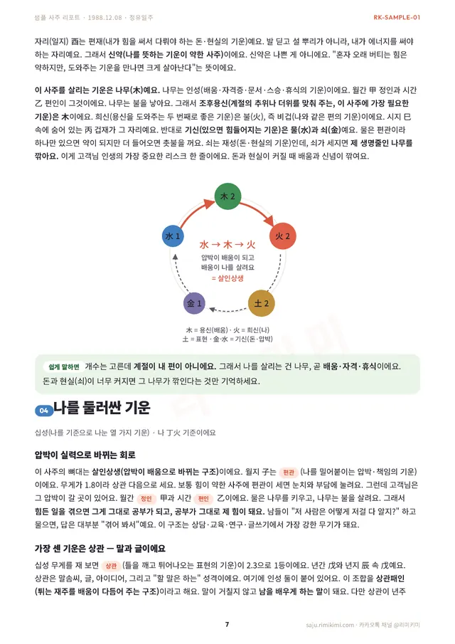 사주 리포트 지면 — 오행과 십성