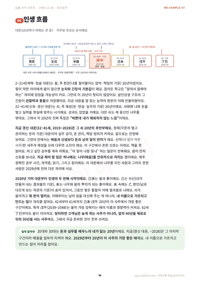 사주 리포트 지면 — 인생 흐름(대운)
