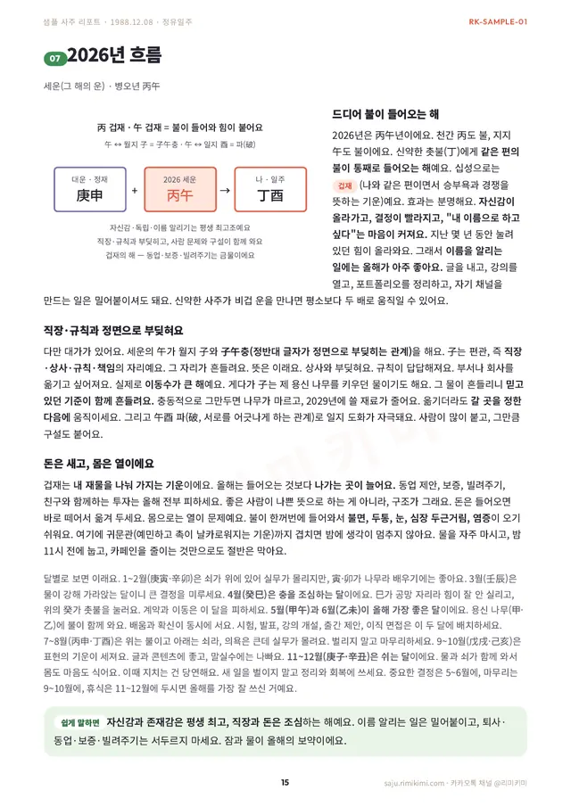 사주 리포트 지면 — 2026년 흐름